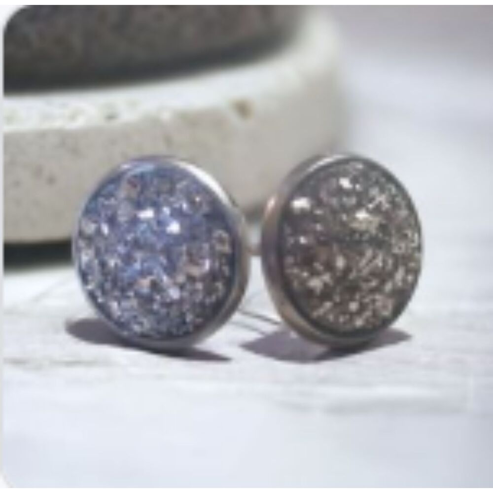Silver Druzy Resin Studs, Never Worn, Approx Dime Size, Women & Kids Jewelry